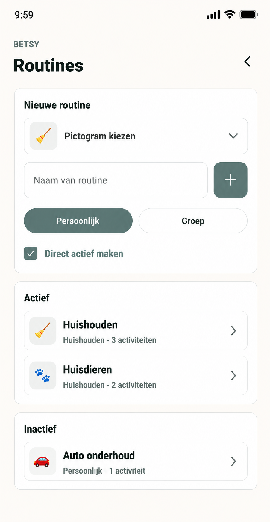 Routines overzicht in Betsy